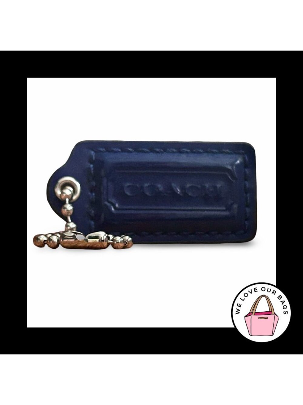 COACH HANG TAG 2" Royal Blue Patent Leather Bag Charm Keychain Fob Nickel Medium